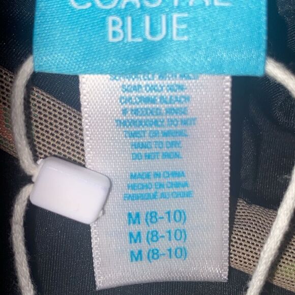 Coastal Blue Women's Sz Med Black Jungle Print Green Mesh One Piece Swimsuit - Picture 8 of 8